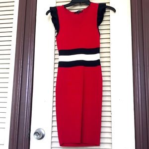 Red Bodycon Dress with sporty stripes.